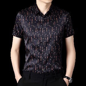 新款夏季男装上衣休闲短袖百搭宽松衬衫男士衬衣潮流上衣图片