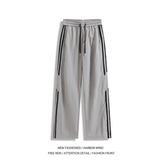 三条杠条纹伞兵裤子男士夏季美式高街机能软壳宽松直筒春秋工装裤，男装休闲裤，电商B315