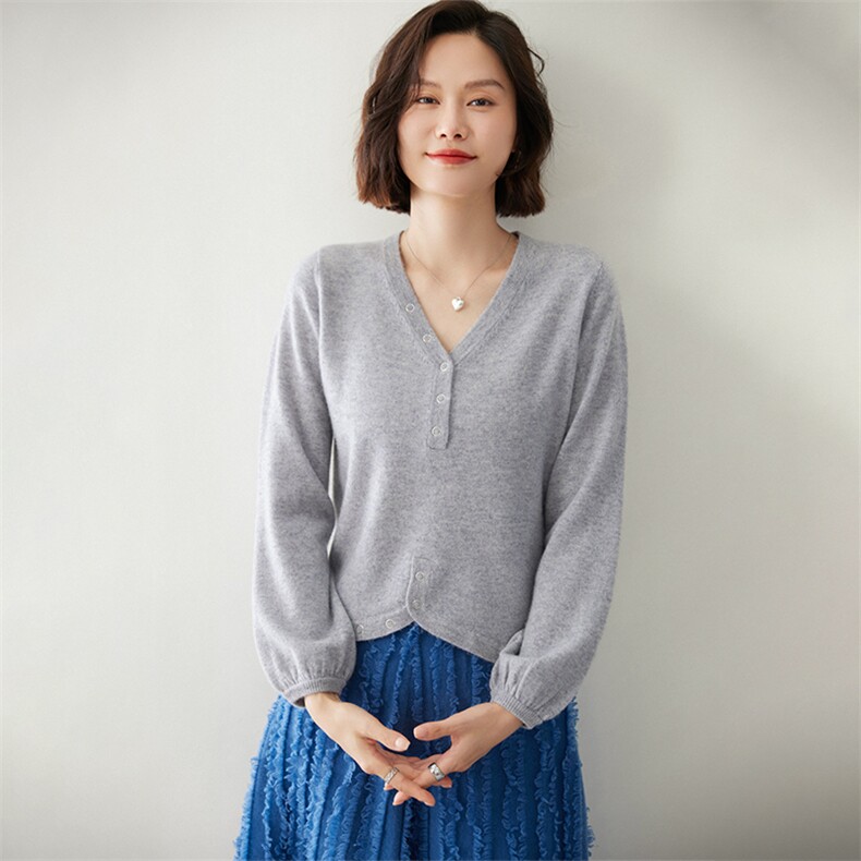 优雅气质女士羊绒开衫V领长袖显瘦保暖外套,女装羊绒衫,迎冬羊绒