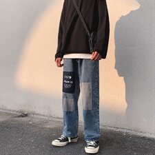 （大货）韩版个性牛仔裤男秋季新款宽松直筒潮流长裤子N/，男装牛仔裤，电商D202