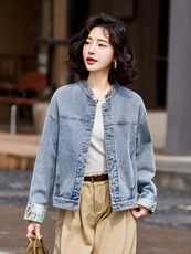 蓝色韩系休闲气质蕾丝拼接牛仔外套女2025早春新款小个子百搭夹克，女装短外套，靓衣阁