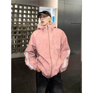 美式复古连帽皮衣羊羔绒棉服男冬三杠棉衣设计感夹棉外套M02/P118图片