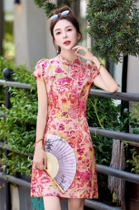新中式改良旗袍立领提花连衣裙女2025夏季新款，女装连衣裙，沁沁公主