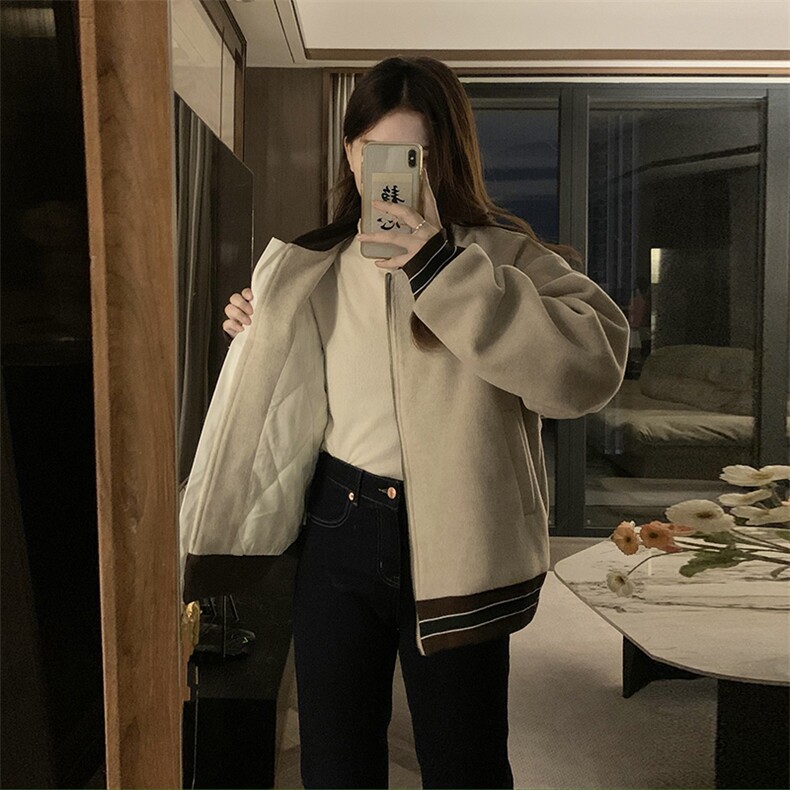 C869-P110美式复古毛呢外套女2025新款加厚拉链棒球服夹克宽松,男装夹克,星座911-2(原星座613-2）
