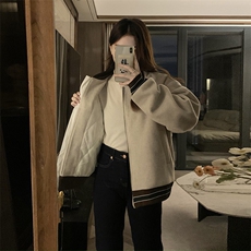 C869-P110美式复古毛呢外套女2025新款加厚拉链棒球服夹克宽松，男装夹克，星座911-2(原星座613-2）