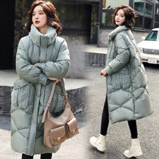 2020冬季新款韩版大码女装中长款加厚羽绒服兔毛拼接保暖时尚潮，女装羽绒服，笃写