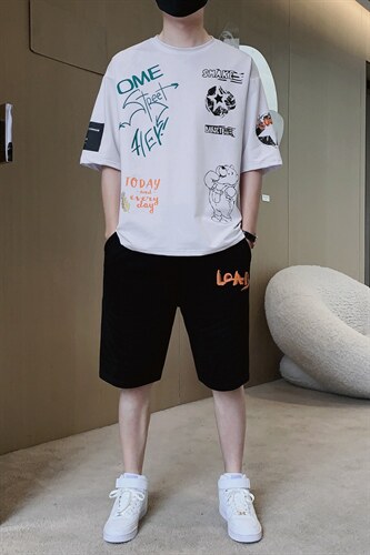 2024夏季休闲T恤套装男装短袖时尚潮流青少年两件套F307P58，男装休闲套装，电商A086