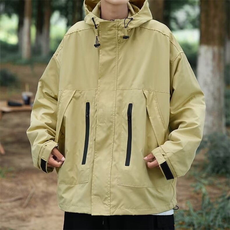 工装连帽冲锋衣外套男春秋季新款户外美式山系登山服夹克W181,男装夹克,星座1116A-1（原606A）