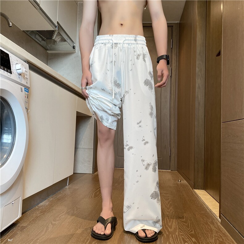 2025夏季新款潮流蝴蝶印花冰丝宽松休闲裤B315-K25553-特p30控58,男装休闲裤,电商B315