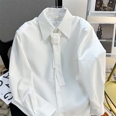 纯色长袖衬衫男女韩版冰丝垂感领带垫肩帅气高级情侣港味翻领衬衣，男装衬衫，星座601-2