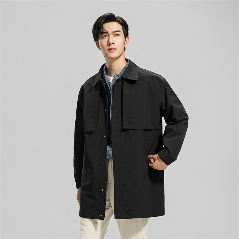无影墙中长款翻领高级感休闲纯色风衣秋季新款外套男FY333-P135，男装风衣，电商A413
