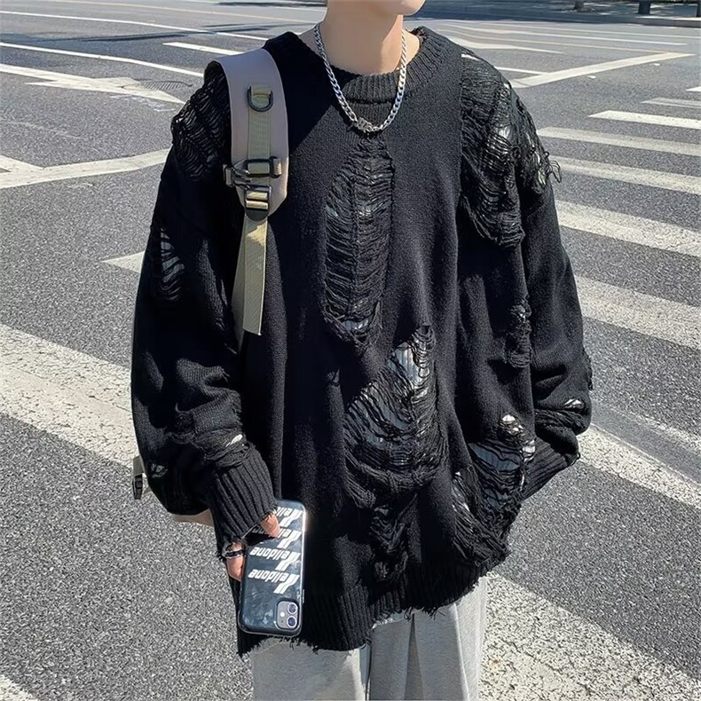 美式假两件破洞毛衣男新款高街慵懒情侣针织衫外套秋冬Y9221-p58,男装针织衫/毛衣,星座1008