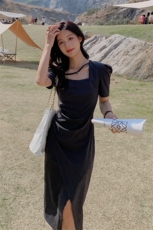新品现货泡泡袖修身褶皱感连衣裙212A-614-P95-155，女装连衣裙，浙宝212A