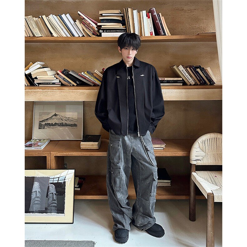 春季衬衫外套四季可穿金属装饰外套美式休闲双门襟潮流衬衫P55,男装衬衫,电商B319