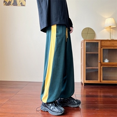 新款拼接裤子男阔腿直筒运动裤设计感小众潮牌休闲长裤子KM27-p38，男装休闲裤，星座1008