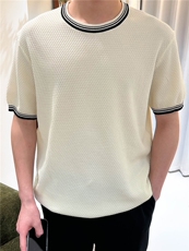 夏季薄款宽松圆领男士针织衫杏色轻熟风N6720-P50，男装针织衫/毛衣，星座1012-1