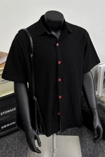 抖音品质2025夏季新款棉麻衬衫短袖男美式休闲衬衣-A2123TP35控58，男装衬衫，电商B241
