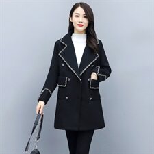 2020年秋冬修身黑色显瘦大毛呢外套女中长款韩版新款，女装毛呢外套，瑶迪依秀