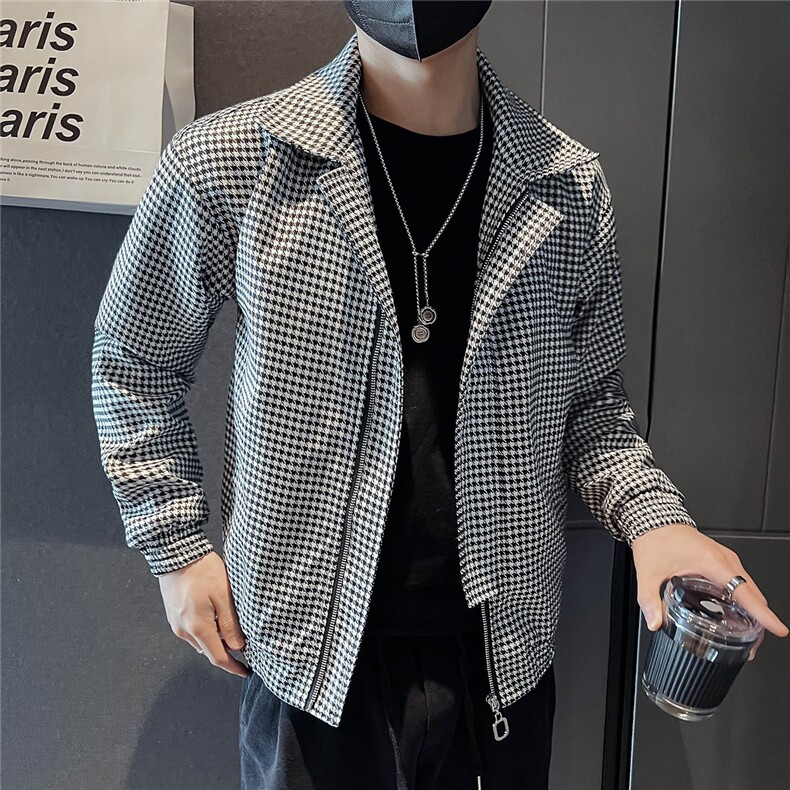 312A-5-2204-P120春秋千鸟格社会小伙夹克外套潮流韩版上衣C,男装夹克,星座312A-5
