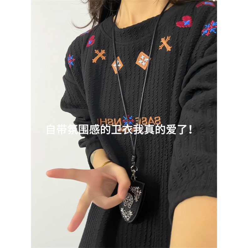 XZ809A/CX610/特P24/控48    肌理感绣花圆领长袖T恤卫衣图片