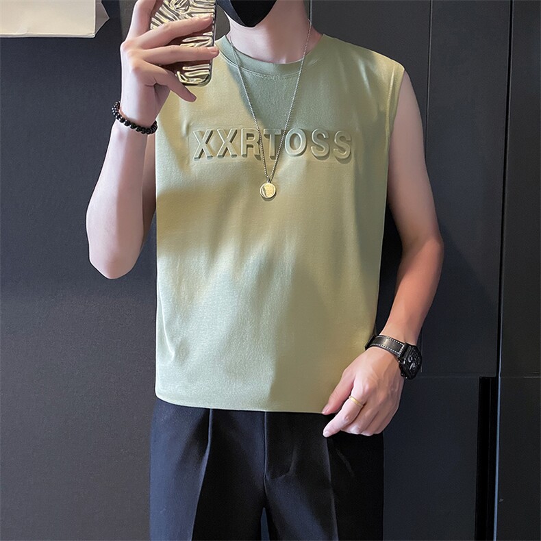 B04-特P28控48男士圆领纯棉透气凉爽印花无袖坎肩宽松背心男黑,男装背心/马甲,电商D327