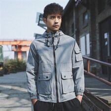 2021外景秋季新日系纯色大码连帽外套工装夹克男J959-P85，男装夹克，电商A001