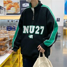 2025秋立领印花半拉链宽松休闲情侣卫衣B266-WY-219-P55，男装卫衣，星座B257-1
