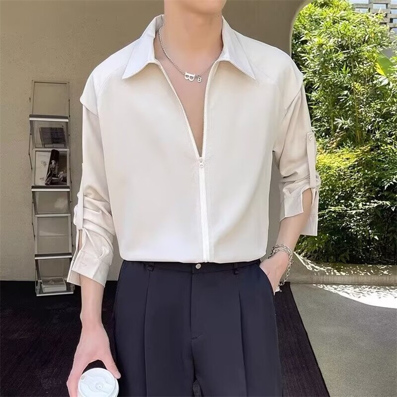 ins无品牌简约慵懒原宿潮绸缎花色衬衫男春夏季巴洛克新款时尚,男装衬衫,星座506A