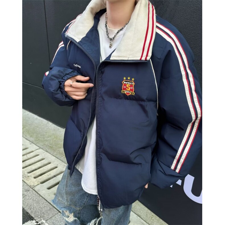 美式复古撞色织带翻领棉衣棉服男冬季加厚情侣面包服外套M9092,男装棉衣,星座506