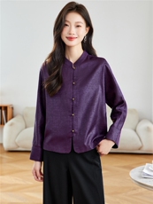 在仓~2025年秋季龟裂纹紫色双面双穿插肩袖外套宽松单排扣拼色，女装短外套，新依时派