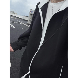 秋季撞色拉链开衫卫衣男女宽松情侣休闲外套连帽款W4685-特价P40图片