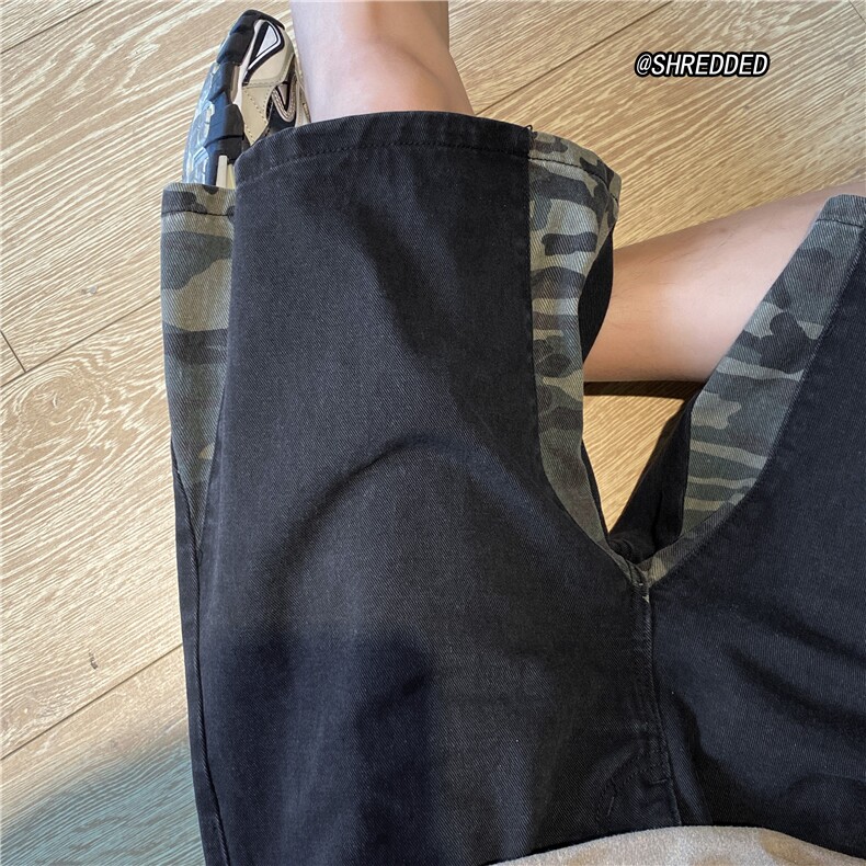 ins高街宽松直筒牛仔裤潮流迷彩拼接短裤B315-K23257-p45控58,男装牛仔裤,电商B315