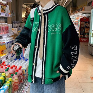 ！2023秋冬新款男士开衫毛衣百搭潮流棒球服外套M325P78，男装针织衫/毛衣，电商B220