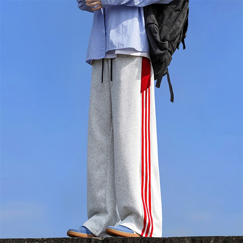 港风秋款男卫裤三条杆条纹直筒宽松长裤h333P35,男装休闲裤,星座1013-1