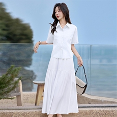 白色a字半身裙女2025夏装新款高腰超仙绝美垂坠感蕾丝边裙子，女装套装/套裙，贝蕾酷儿