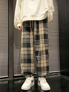 2025春季男装宽松休闲格子束脚休闲裤港风运动裤DM184-P45图片