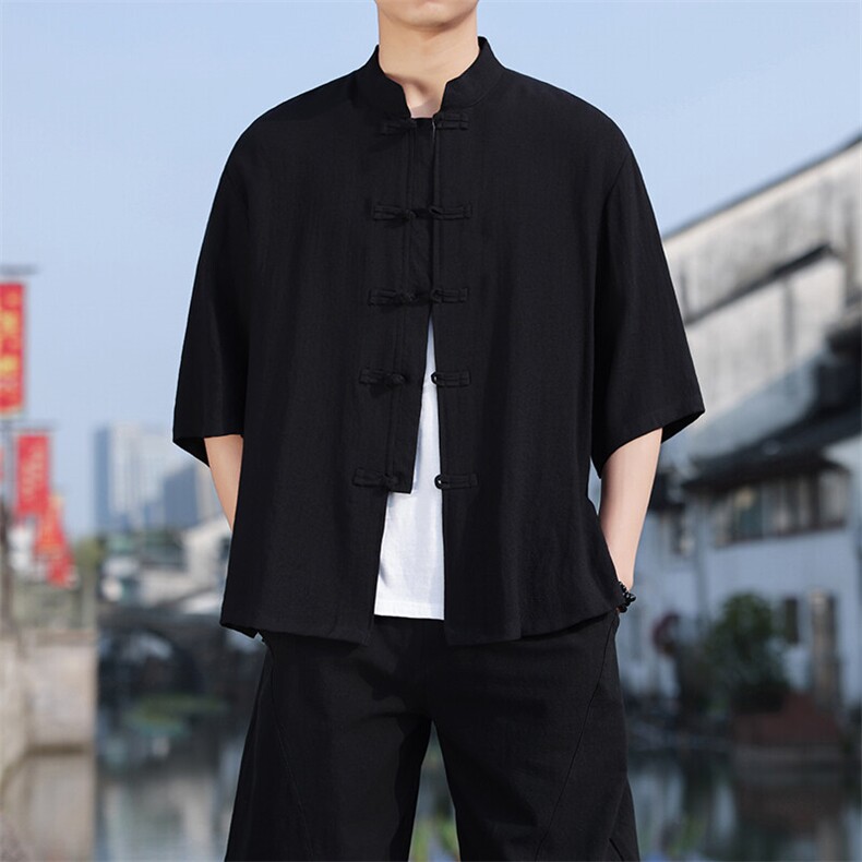 夏季风盘扣七分袖衬衫男士大码上衣CS2501-P6578图片