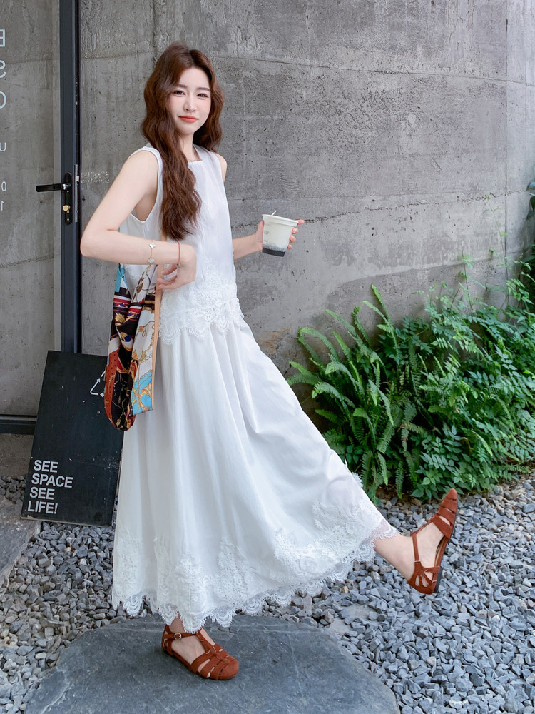 黄色蕾丝拼接背心半身裙套装女2025年夏季新款减龄休闲显瘦两件套,女装套装/套裙,浙宝210（原浙宝191）