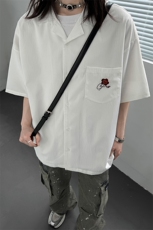 港风中性夏季新款刺绣花短袖衬衫男女装情侣冰丝半袖衬衣S313P48，男装T恤，电商A233-1