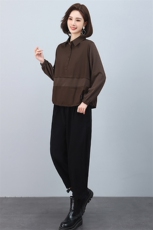 时尚宽松显瘦长袖衬衫+阔腿裤套装女秋装新款休闲两件套6528-518，女装套装/套裙，叶笙衣