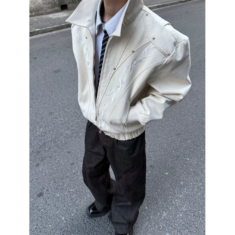 C316MY8541P138春夏新款刺绣个性拉链夹克水洗帆布外套，男装夹克，电商C316