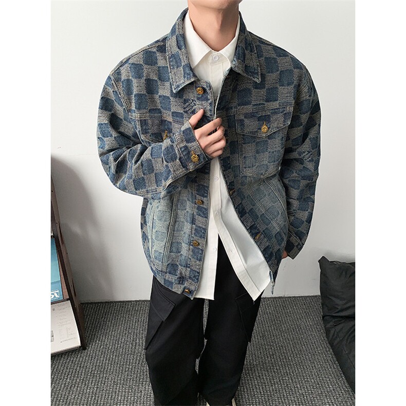 得物二开牛仔方格设计感百搭夹克外套男2026秋季新款JK1275-P85,男装夹克,星座1103-3