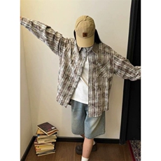 港风格子衬衫宽松外套男女衬衣百搭格子外套，男装衬衫，星座410-7