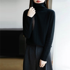 2025秋冬堆堆领100纯羊毛衫女纯色高龄毛衣内搭宽松针织打底衫新，女装羊毛衫，绒汀羊绒