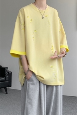 T10137-特批33控68开口笑高品质夏季大码短袖破洞潮流百搭T恤，男装T恤，电商A059