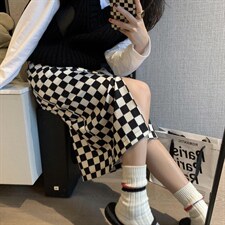棋盘格开叉裙，其它，XTZ style