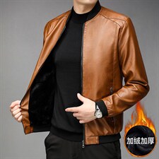 G88171男士2023冬新款长袖PU皮加绒皮衣修身皮夹克外套P82图片