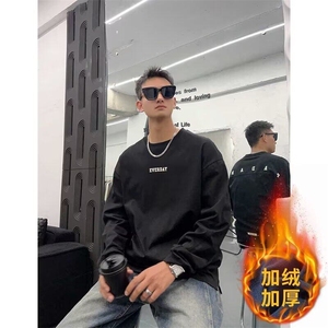 印花秋冬卫衣男2024年春秋季韩版新款圆领宽松上衣chic港风加绒图片