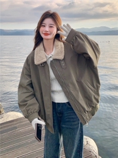 2025冬装新款毛绒翻领夹棉工装棉服7303-P195-K288，女装棉衣/棉服，浙宝152