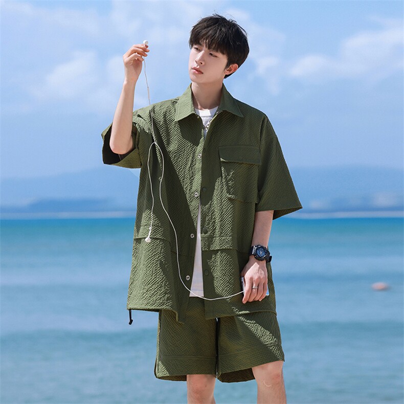 短袖衬衫男新款夏季薄款透气搭配一套短裤宽松翻领衬衣TZ073-P80,男装牛仔裤,星座308B-2